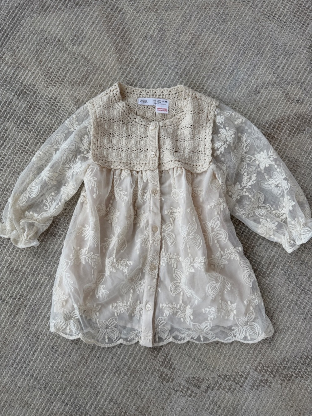 Zara Kids Lace Crochet Dress in Cream
